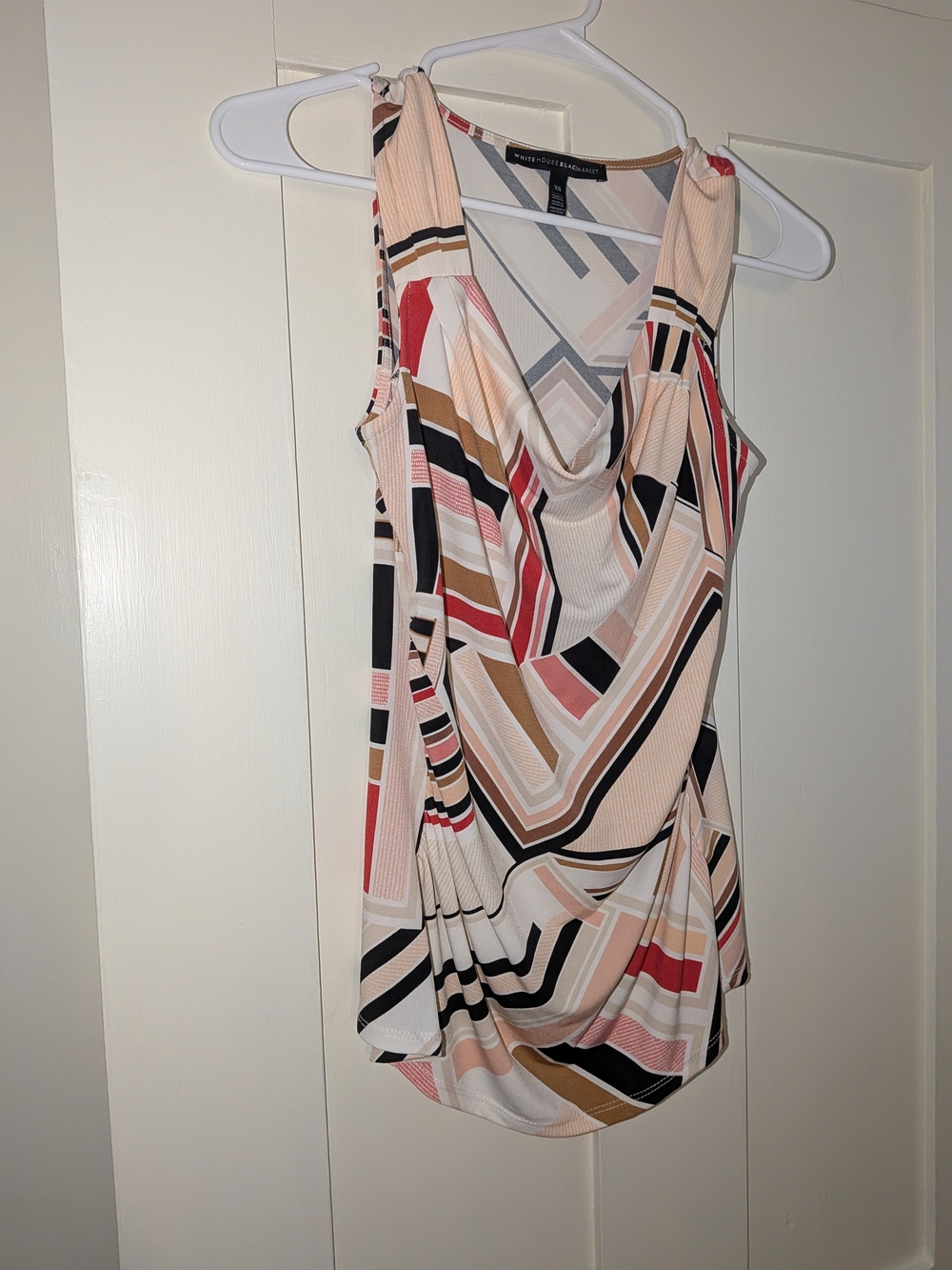 White House Black Market Peach, Red & Tan Geometric Sleeveless Top